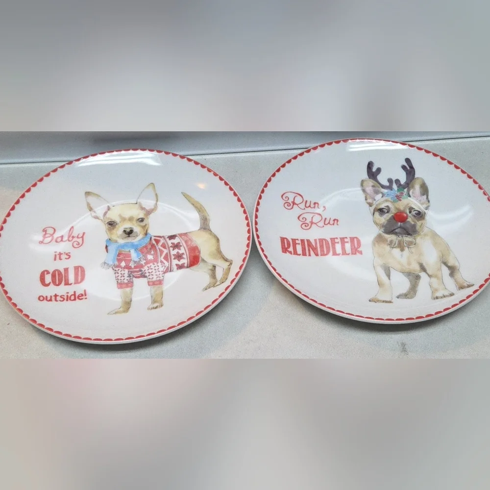 Christmas Reindeer Mistletoe Appetizer Plate Set of 4 Pier 1 Imports Boxed New